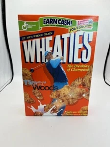 Boîte de céréales Wheaties Tiger Woods 2001 jamais ouverte pleine de céréales décembre 2001 boîte propre - Photo 1/3