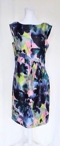Tahari ASL Sheath Dress Size 6 Abstract Watercolor Art Blue Pink - Picture 1 of 8
