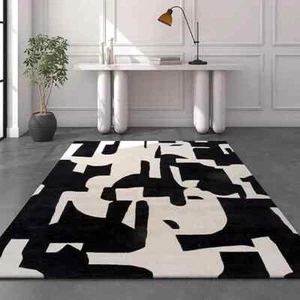 White/Black Ebony Hand Tufted Rug Premium Quality Handmade Wool Area Rug - Picture 1 of 7