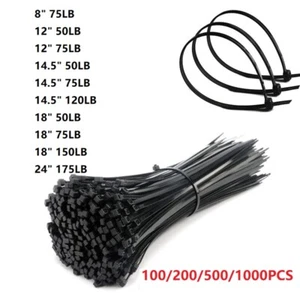 100-1000PCS 8" 12" 14" 18" 24" Fascette Cerniera per Cavi in Plastica Resistente Nylon Wrap Wire - Foto 1 di 14