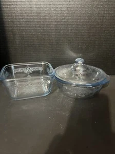 2 -FIRE KING PHILBE sapphire Blue casseroles Round With Lid &Square One - Picture 1 of 8