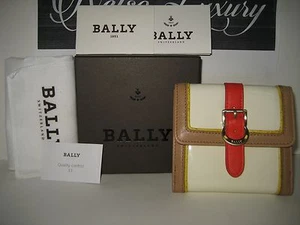 NUEVO BALLY Mujeres Beige Patente Cuero Marrón Logotipo Billetera Francesa Moneda Cartera Billetera - Imagen 1 de 12