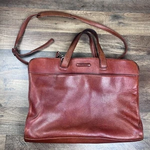 Piquadro Italian Leather Laptop Bag Messenger Briefcase Shoulder Bag Brown Red - Picture 1 of 18
