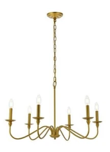 Chandelier Light Fixture Farmhouse Gold Brass Dining Room Foyer Kitchen Island - Picture 1 of 8