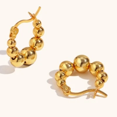 Pendientes de moda hipoalergénicos enchapados en oro real de 18 quilates de acero inoxidable para mujer Foto 1 de 4