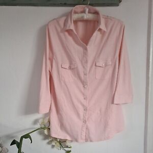COTTON TRADERS Ladies Stylish Pink Cotton/Linen Blend Stretchy Blouse 18 VGC!! 