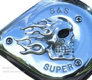 Flaming Skull insert for S&S Syle Air Cleaner covers Polished ISK-2 - Picture 1 of 6