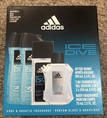 Adidas Ice Dive 4 Piece Set Cool & Aquatic Body Fragrance Shower gels Aftershave - Image 1 of 4