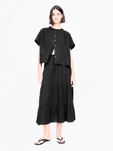 Gap Women's Black Crinkle Gauzey Tiered Maxi Skirt Cotton Boho Beach Small NWT - Picture 1 of 6