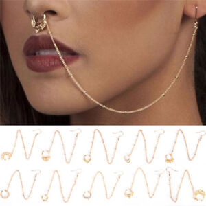 Nose to Ear Chain Nose Ring & Pierced Earring Jewelry Fashion Punk StyleO^CR