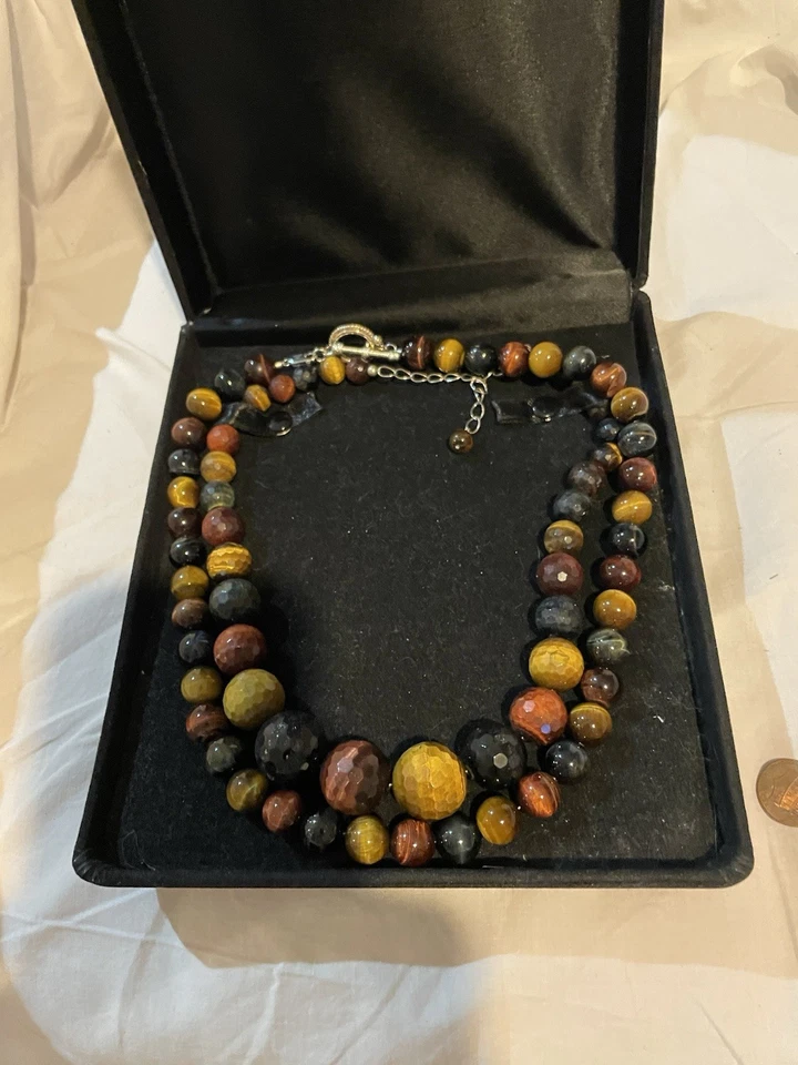 Enormes collares gemas de ojo de tigre multicolores naturales de 20 mm con cuentas redondas  Foto 1 de 4