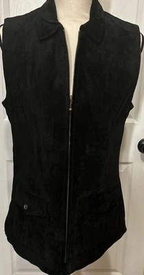 Nuevo con etiquetas Chaleco Charter Club Cremallera Frontal Cuero/Gamuza M Negro Bolsillos Forrado, De Colección Precioso Foto 1 de 4