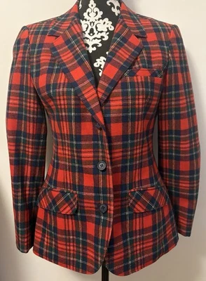 Vintage Pendleton Women’s 100% Virgin Wool Blazer Jacket Red Tartan Plaid Sz 10 - Image 1 of 4