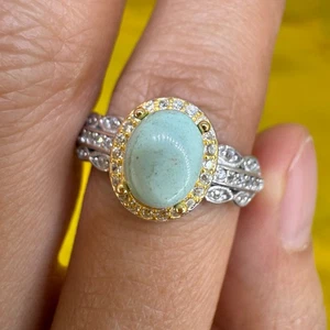 925 Sterling Silver Ring Oval Turquoise 7x5mm Natural Gemstone Zircon Jewelry - Picture 1 of 13
