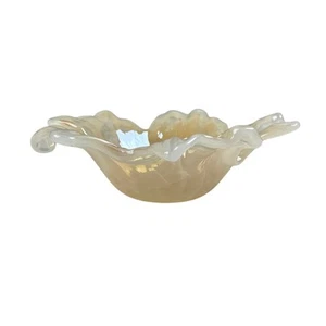 Vintage Handblown Ruffled Edge Art Glass Flower Petal Bowl Opalescent Swirl  - Picture 1 of 6