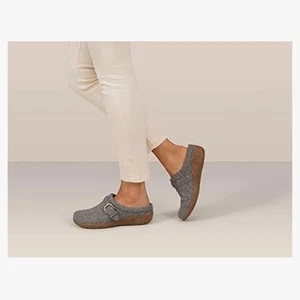 Aetrex 'Libby' Damen 10 orthopädische Komfort Schnalle Slipper grau Wolle Clog Pantolette - Bild 1 von 10