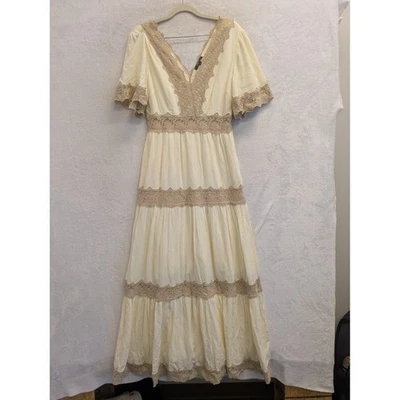 WISHLIST Cream Lace Tiered Maxi Dress Size S Boho Bohemian Cottagecore - Image 1 of 4