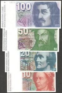 Set 4tlg. Schweiz 10 20 50 100 Franken Franken 1981 - 1991 Sehr guter Zustand zu aUNC- - Bild 1 von 6