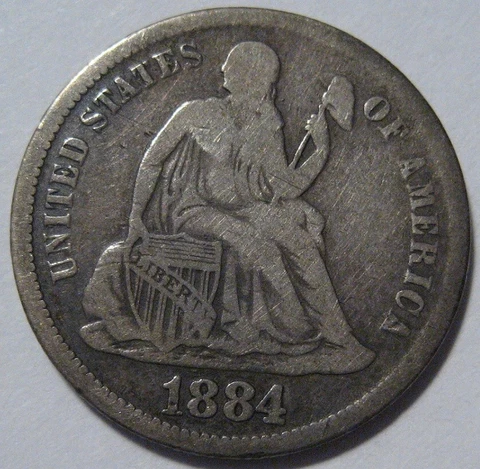 = 1884-S FINE+ SEATED DIME, Super EYE Appeal, FREE Shipping Cover