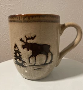 Woodland Collection Moose Pine Tree Rustic Coffee Tea Mug Cup Brown Ceramic 12oz - Picture 1 of 6
