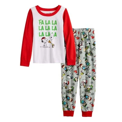 Girls Peanuts Pajamas Set Pants Shirt Christmas Holiday Snoopy 4 6 8 10 Kids NWT - Image 1 of 4