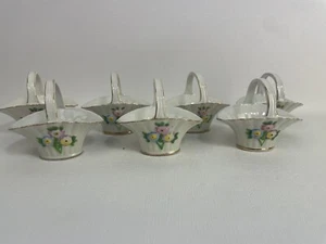 VTG Hand Painted Floral Porcelain Mini Basket Japan Set/7 - Picture 1 of 12