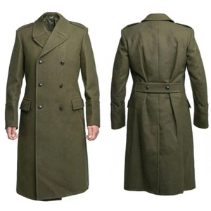 Herrenmantel Lang Tweed-Stoff Grüne Jacke Blazer Knopf Business Freizeit Custom - Picture 1 of 11