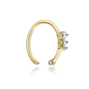 20 Gauge Three Stone Cubic Zirconia Open Hoop Nose Ring in 14K Yellow Gold 8mm - Picture 1 of 8