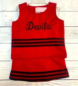 Childs Size 5-7 Devils Logo Red & Black Cheerleader Cheerleading Uniform Set NWT - Picture 1 of 4