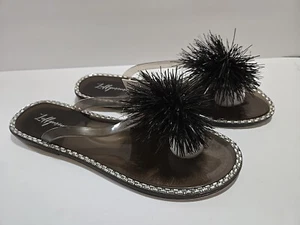 NEW Sz 11 Luffymomo Womens Black Rhinestone Flip Flops Beach Flat Thong Sandals - Picture 1 of 6
