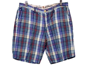 Tommy Bahama Mens Shorts 34 Linen Chino Colorful Blue Red Plaid 8.5" Inseam - Picture 1 of 4