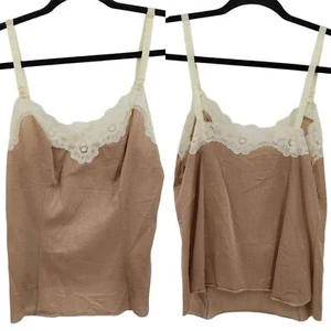 80s Womens Olga Lingerie Slip Top M Tan Sweetheart Cream Lace Ribbon Strap - Picture 1 of 8