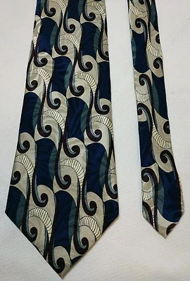 Cellini Uomo 100% Silk Neck Tie Made in USA 57" Geometric Dark Blue Gray Maroon — 第 1/4 张图片