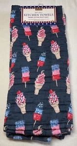 ENVOGUE ASCIUGAMANI CUCINA (2) BLU GELATO CONI GHIACCIOLO18 X 28 GARZA COTONE NUOVI CON ETICHETTE - Foto 1 di 2