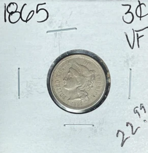 1865 THREE CENT NICKEL -VF ~NICE COIN~ - Picture 1 of 2