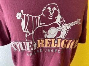 True Religion Mens Shirt Medium Purple Buddha Guitar Logo Stretch Cotton - Picture 1 of 24