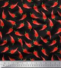 Soimoi Black Cotton Duck Fabric Chilli Vegetable Fabric Prints By-stf