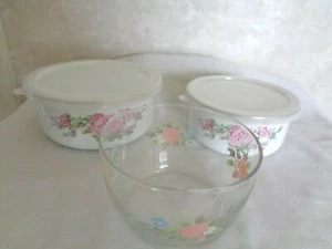 Bowls 2 Metal with lids, 1 Glass no Lid (#5577) - Picture 1 of 12