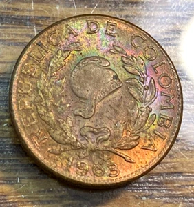1963 Columbia 5 Centavos Gem BU Super Original Toning CHN - Picture 1 of 2