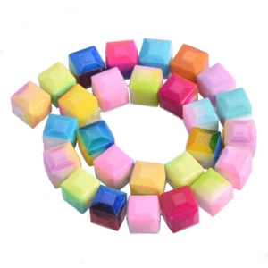 Colorful Rainbow Coated Cube Faceted 8mm 10mm Opaque Glass Loose Beads - Picture 1 of 13