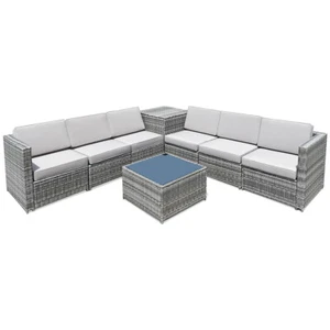 8PCS Outdoor Furniture Set Conversation Cushioned Sectional Sofa& Storage Table - Picture 1 of 7