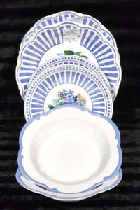 6 Shabby Chic Floral Hydrangea Blue White Melamine Plates & Bowls Spring Summer - Picture 1 of 20