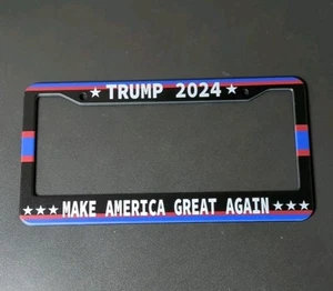 Marco de matrícula TRUMP 2024 MAKE AMERICA GREAT AGAIN MAGA estrellas de metal rayas - Imagen 1 de 3