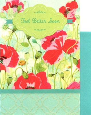 Get Well Soon Red Poppy Poppies Field of Flowers Hallmark Greeting Card - Image 1 of 3