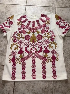 Vtg 60s 70s Devonette Polytron Knit Pull Over Floral Top Shirt Sz M - Picture 1 of 9