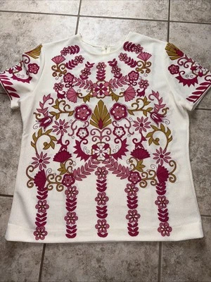 Vtg 60s 70s Devonette Polytron Knit Pull Over Floral Top Shirt Sz M - Image 1 of 4