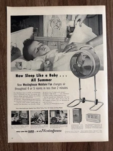 Westinghouse Mobilaire Fan print Ad Sleep Like A Baby All Summer 1954 Midcentury - Picture 1 of 4