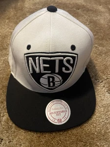 Mitchell & Ness Brooklyn Nets Snapback Hat Cap 2-tone Black/White - Picture 1 of 10