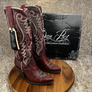 Dan Post Marika Leather Women Size 8.5M Western Boot Red Studded Zipper DP4319 - Picture 1 of 14