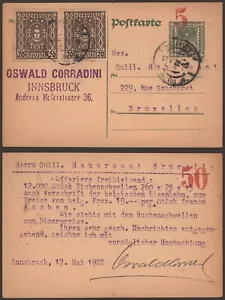 Austria 1922 - Postal Stationery Innsbruck to Belgium Q283 - Picture 1 of 1